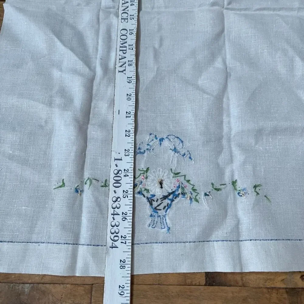 White Kitchen Dish Towel 17 x 28 in Hand-Embroidered Floral Basket Cross-Stitch